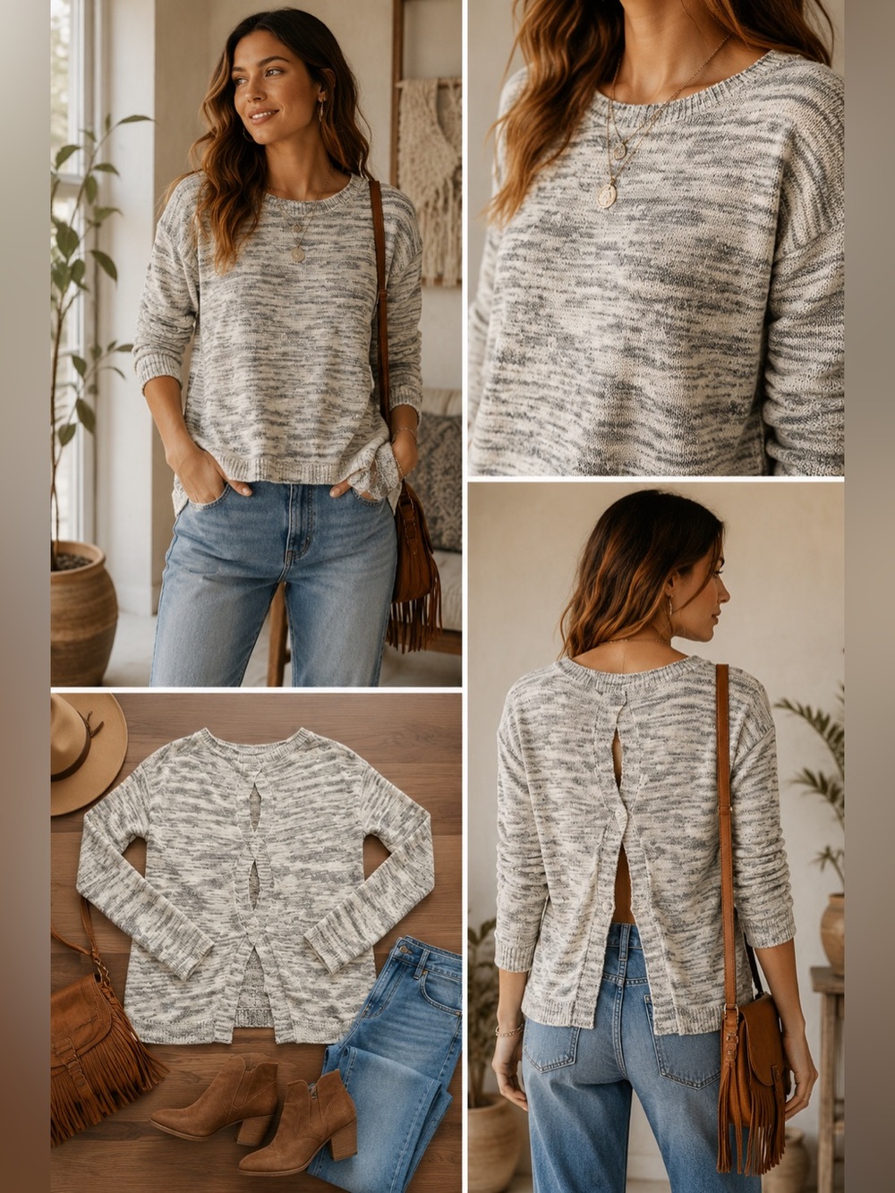 Michael Stars Women’s Knit Marled Sweater S CutOut Back Blue White Anthropologie